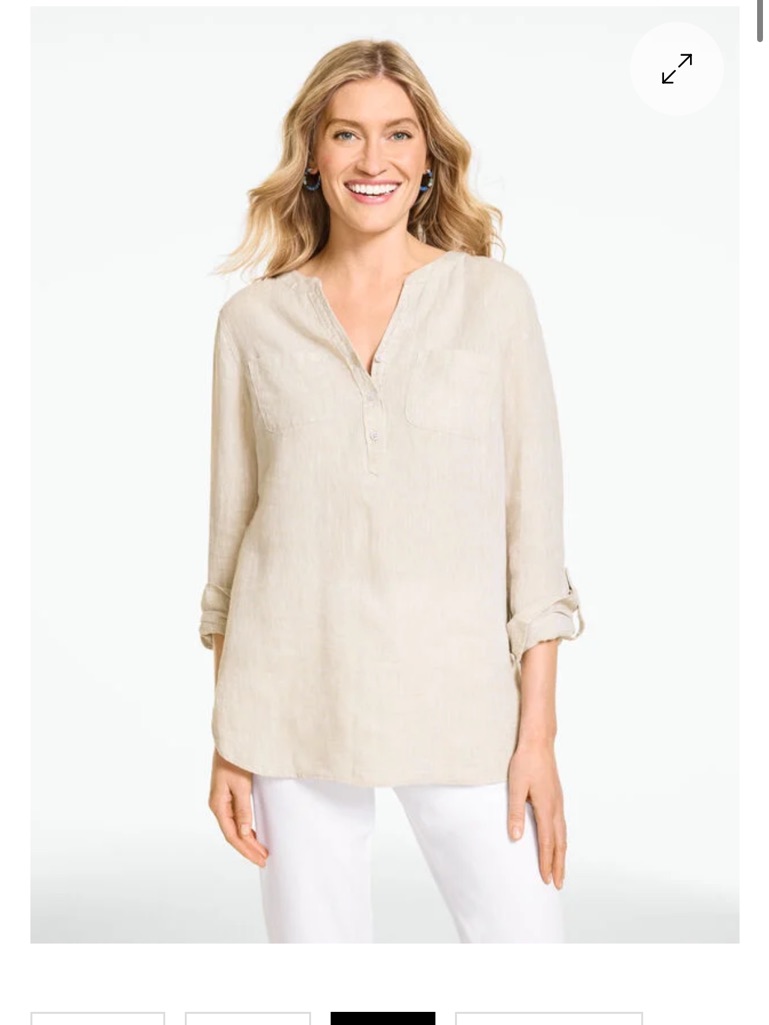Talbots Beige Split-Neck 100% Linen Roll-Tab Tunic